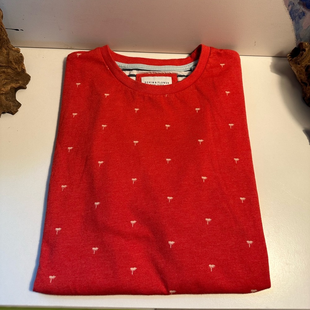 Denim and Flower Red Short Sleeve Shirt